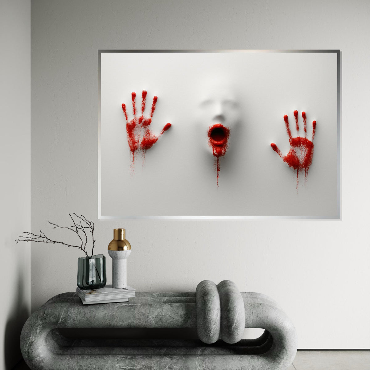 Haunting Scream Canvas, Bloody Hands Art, Abstract Horror Print,Canvas Print Wall Art, Creepy Wall Decor, Ready to Hang Canvas Design