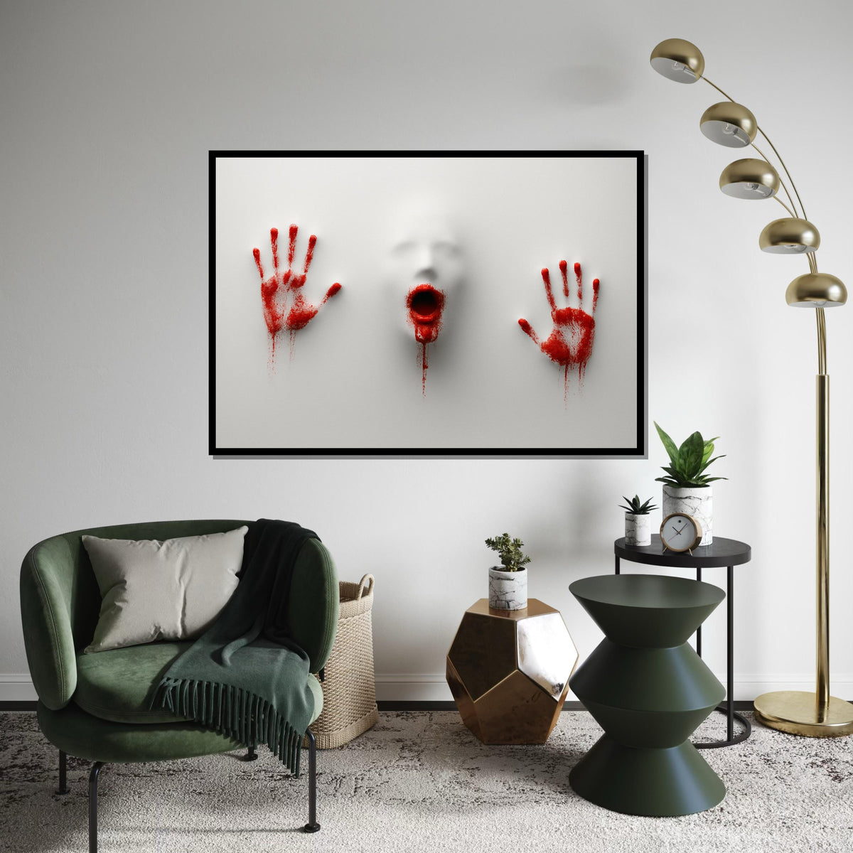 Haunting Scream Canvas, Bloody Hands Art, Abstract Horror Print,Canvas Print Wall Art, Creepy Wall Decor, Ready to Hang Canvas Design