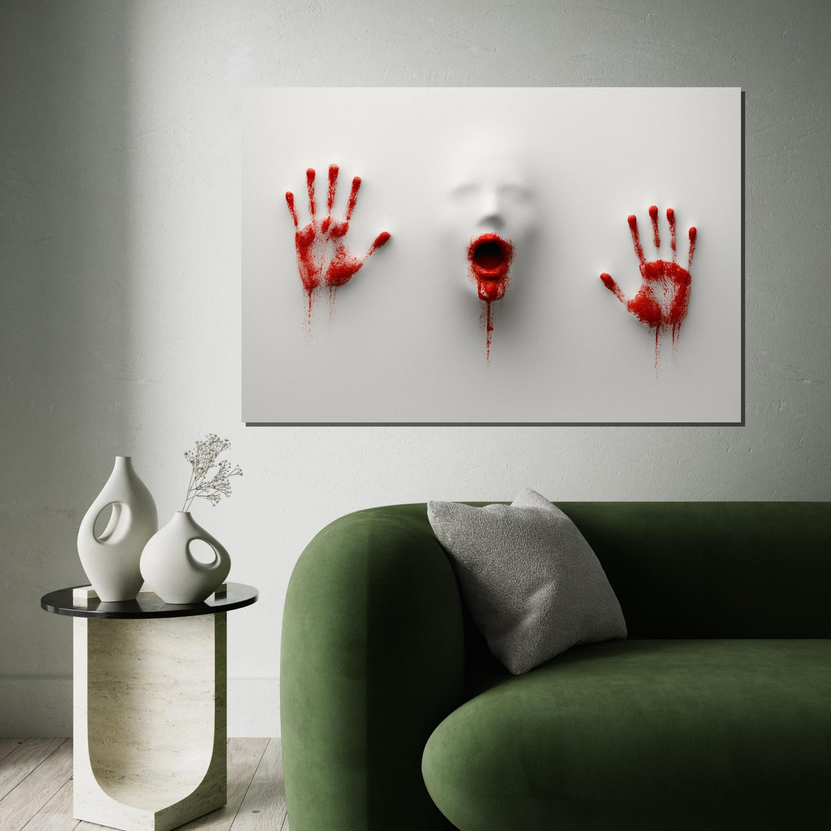 Haunting Scream Canvas, Bloody Hands Art, Abstract Horror Print,Canvas Print Wall Art, Creepy Wall Decor, Ready to Hang Canvas Design
