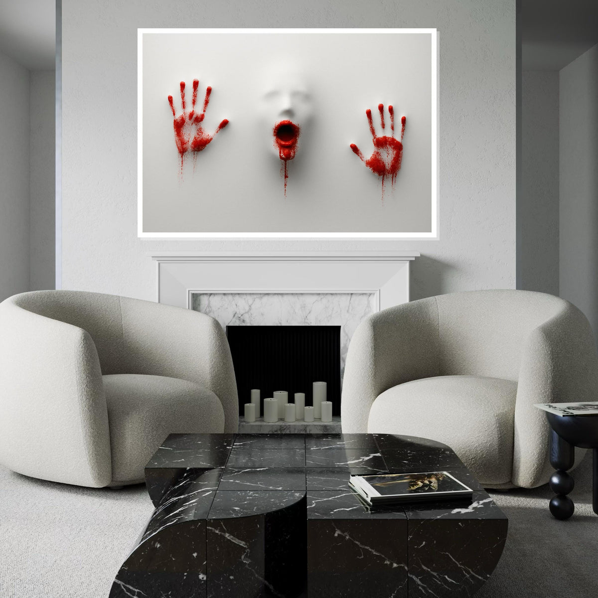 Haunting Scream Canvas, Bloody Hands Art, Abstract Horror Print,Canvas Print Wall Art, Creepy Wall Decor, Ready to Hang Canvas Design