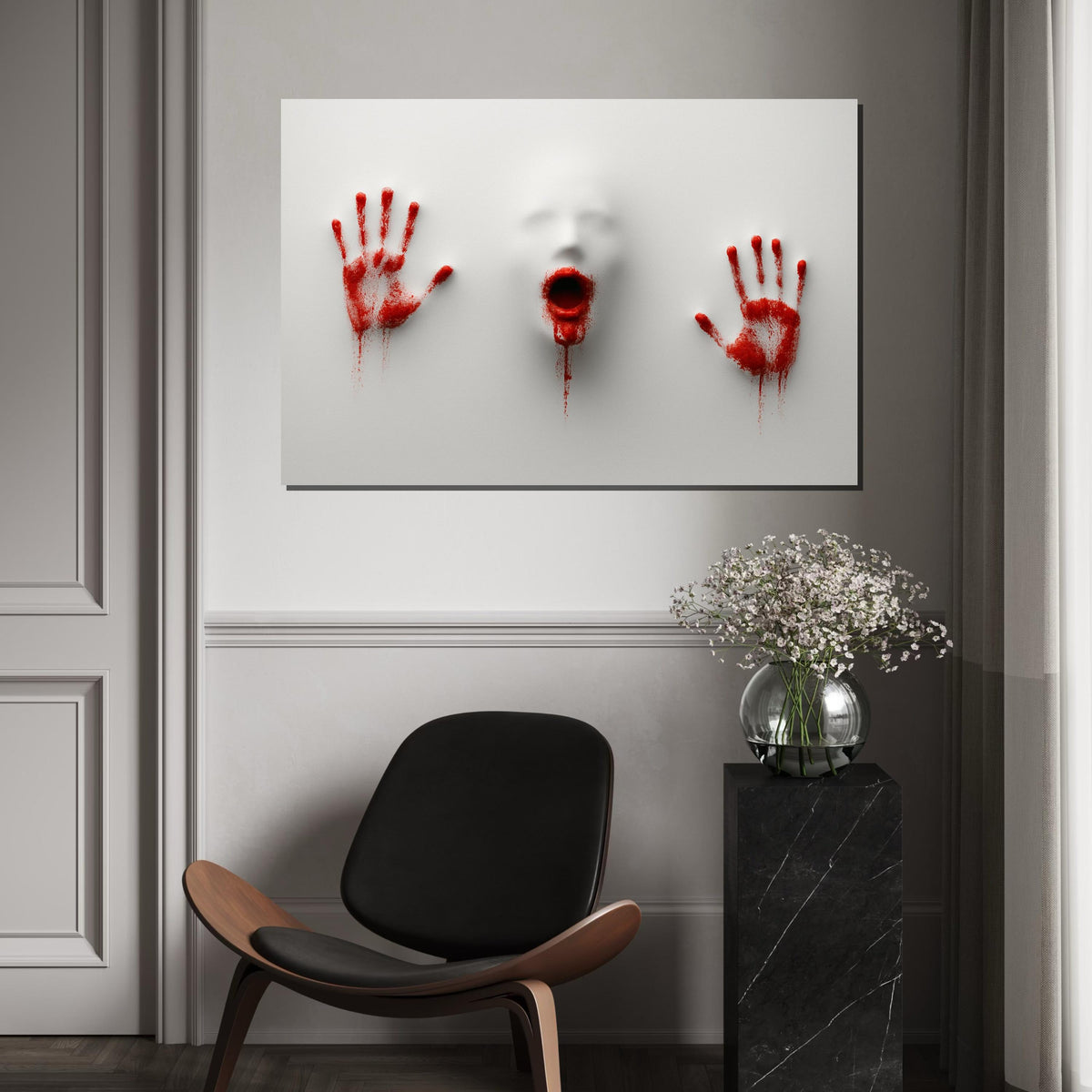 Haunting Scream Canvas, Bloody Hands Art, Abstract Horror Print,Canvas Print Wall Art, Creepy Wall Decor, Ready to Hang Canvas Design