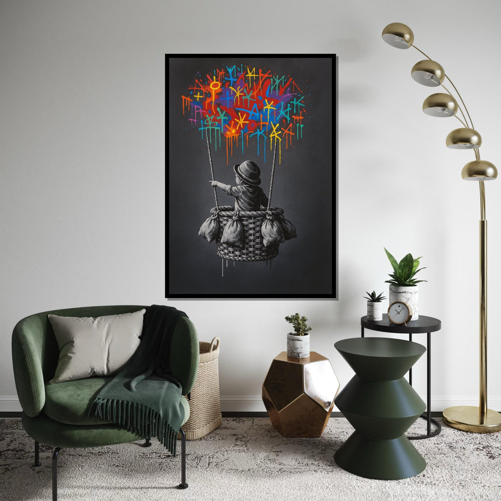 New Banksy Balloon Canvas, Child Balloon Art, Graffiti Wall Art, Colorful Sky Print, Wall Art Canvas Design, Ready To Hang Decoration