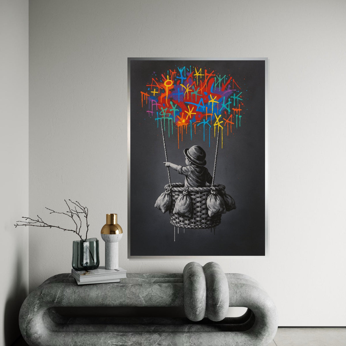 New Banksy Balloon Canvas, Child Balloon Art, Graffiti Wall Art, Colorful Sky Print, Wall Art Canvas Design, Ready To Hang Decoration
