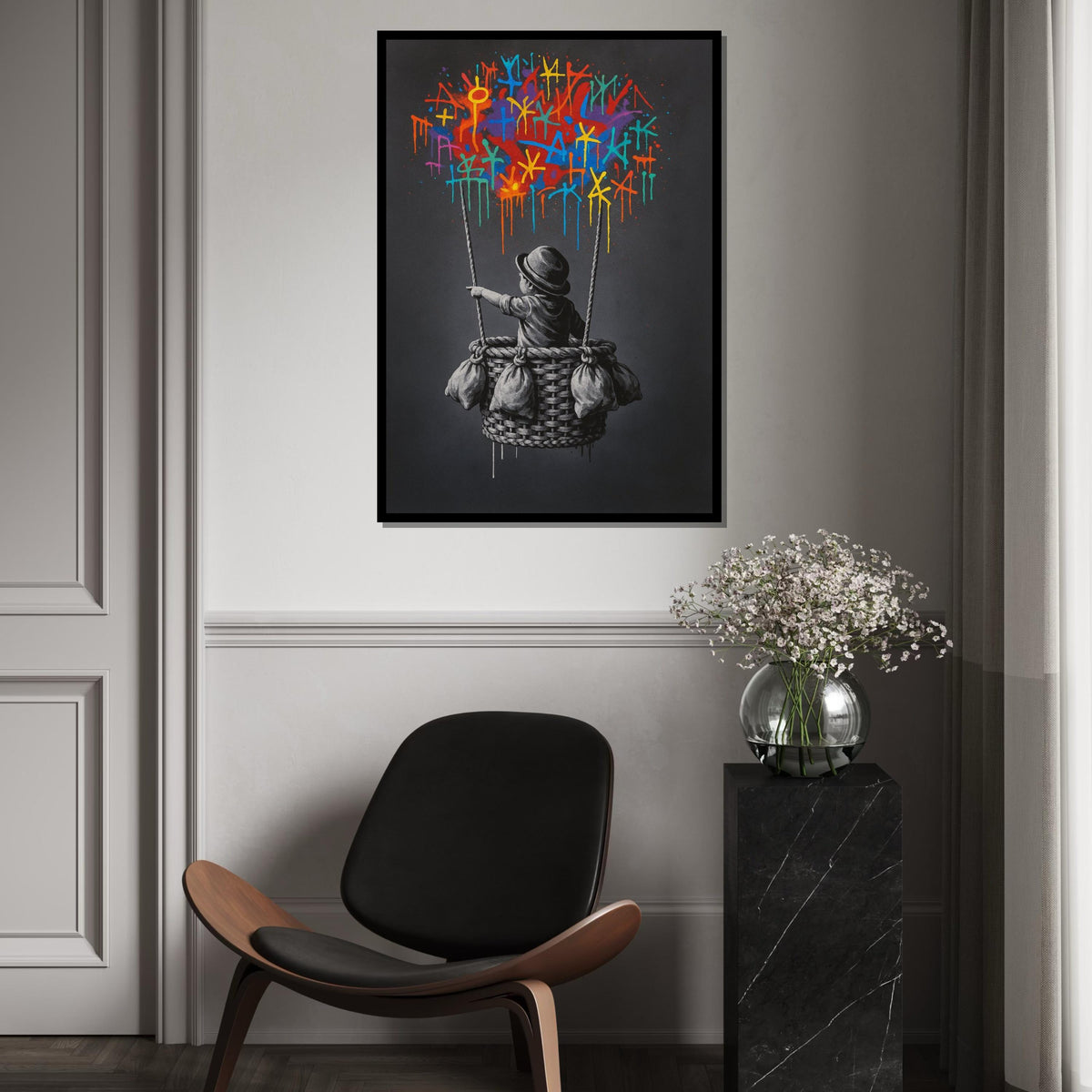 New Banksy Balloon Canvas, Child Balloon Art, Graffiti Wall Art, Colorful Sky Print, Wall Art Canvas Design, Ready To Hang Decoration