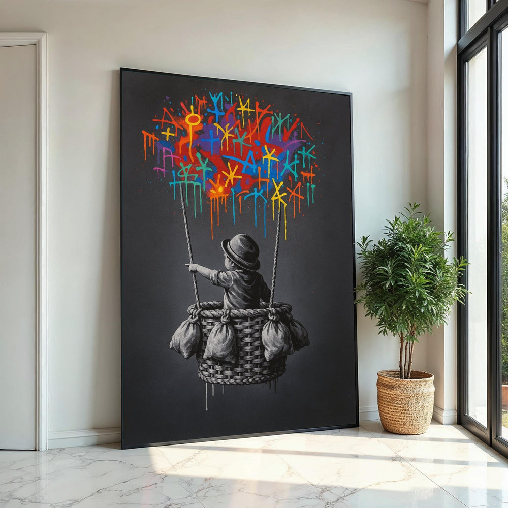 New Banksy Balloon Canvas, Child Balloon Art, Graffiti Wall Art, Colorful Sky Print, Wall Art Canvas Design, Ready To Hang Decoration