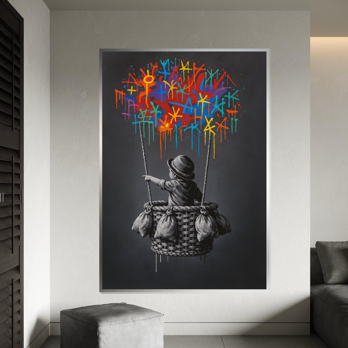 New Banksy Balloon Canvas, Child Balloon Art, Graffiti Wall Art, Colorful Sky Print, Wall Art Canvas Design, Ready To Hang Decoration