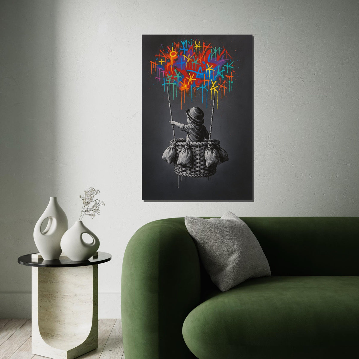 New Banksy Balloon Canvas, Child Balloon Art, Graffiti Wall Art, Colorful Sky Print, Wall Art Canvas Design, Ready To Hang Decoration
