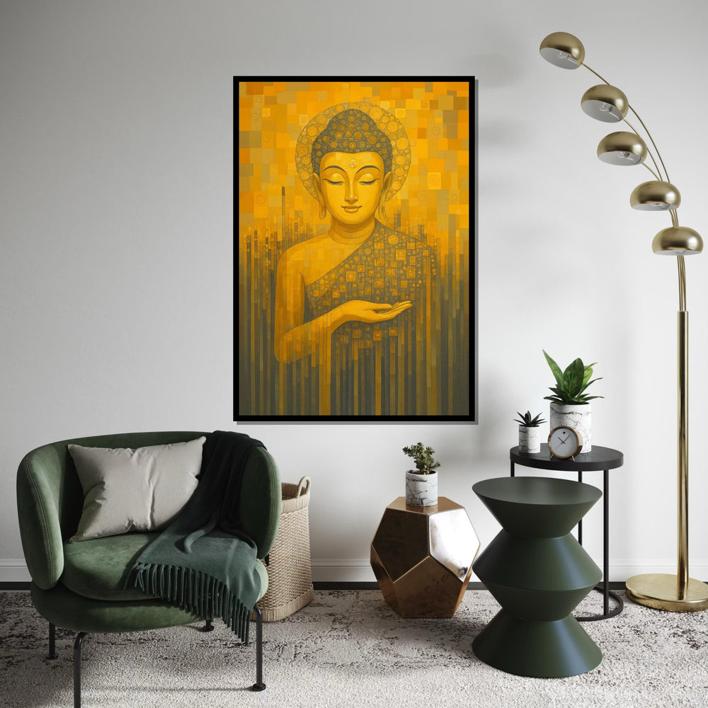 Buddha Canvas Wall Art, Spiritual Canvas Print, Yellow Buddha Design, Meditation Poster, Wall Art Canvas Design, Ready to Hang Decoration