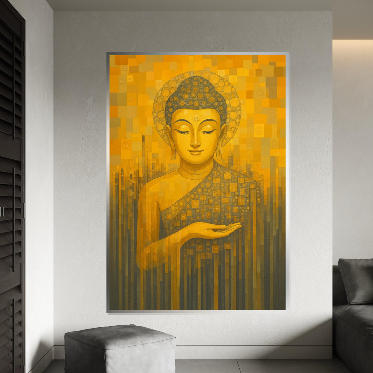 Buddha Canvas Wall Art, Spiritual Canvas Print, Yellow Buddha Design, Meditation Poster, Wall Art Canvas Design, Ready to Hang Decoration