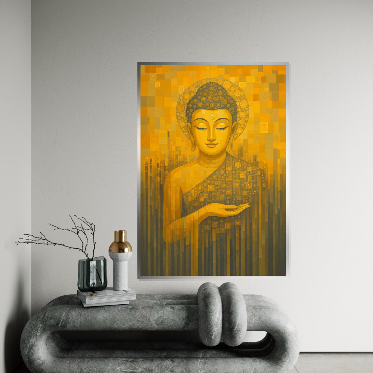 Buddha Canvas Wall Art, Spiritual Canvas Print, Yellow Buddha Design, Meditation Poster, Wall Art Canvas Design, Ready to Hang Decoration