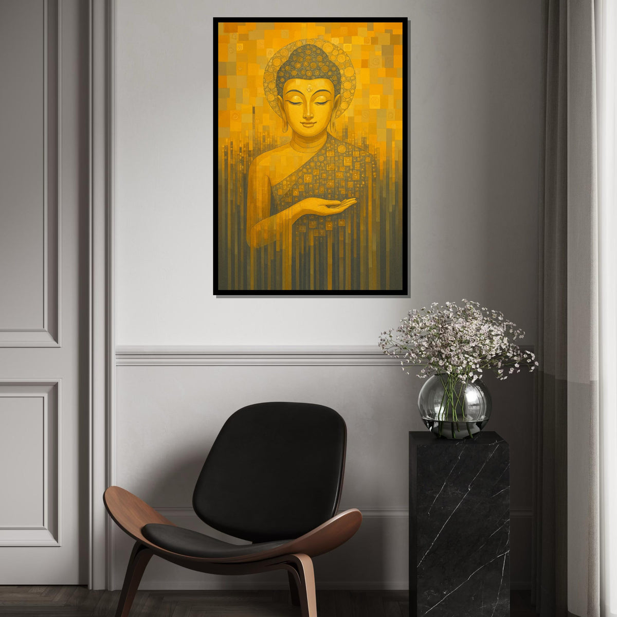 Buddha Canvas Wall Art, Spiritual Canvas Print, Yellow Buddha Design, Meditation Poster, Wall Art Canvas Design, Ready to Hang Decoration