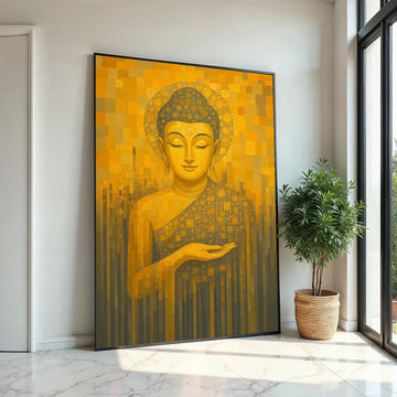 Buddha Canvas Wall Art, Spiritual Canvas Print, Yellow Buddha Design, Meditation Poster, Wall Art Canvas Design, Ready to Hang Decoration