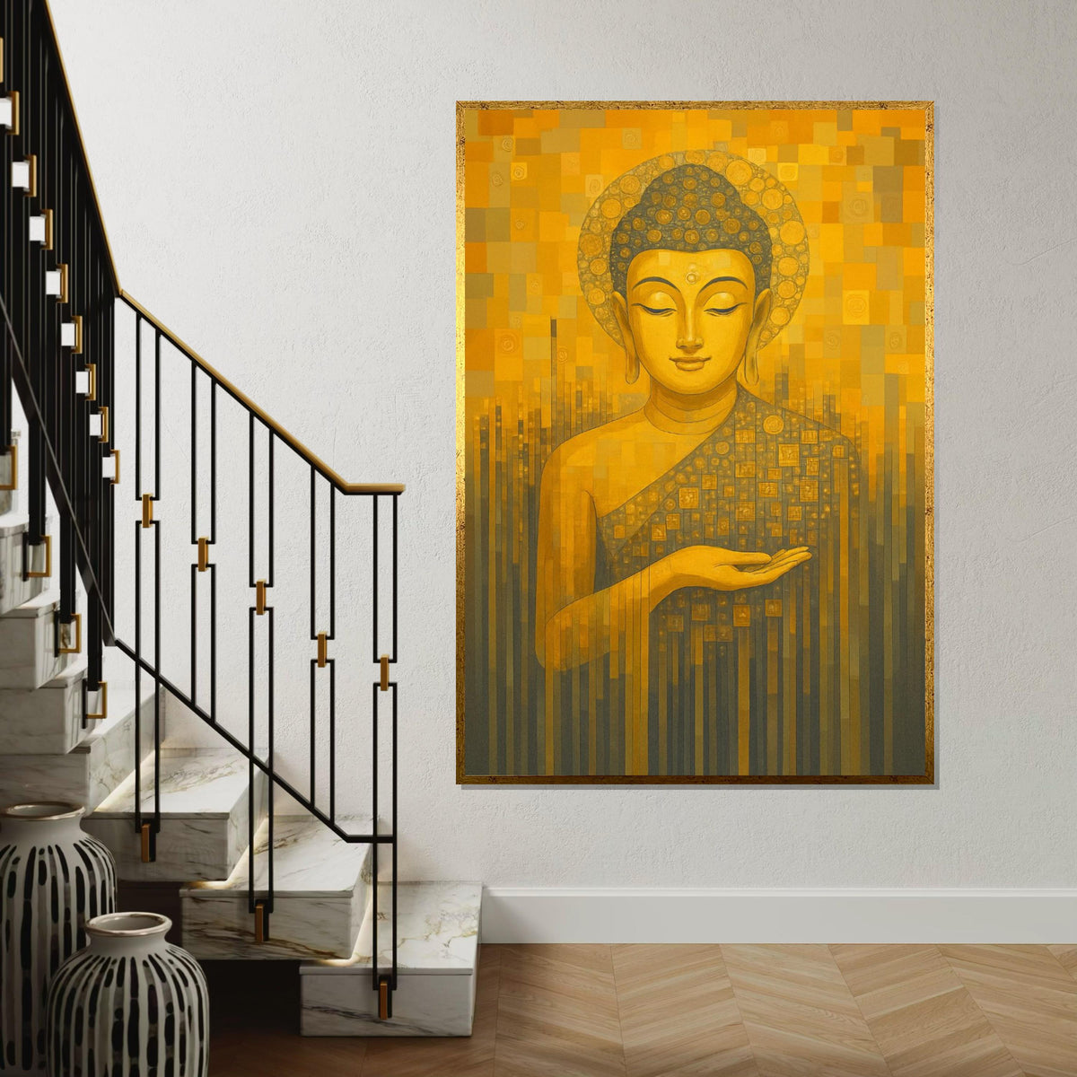 Buddha Canvas Wall Art, Spiritual Canvas Print, Yellow Buddha Design, Meditation Poster, Wall Art Canvas Design, Ready to Hang Decoration