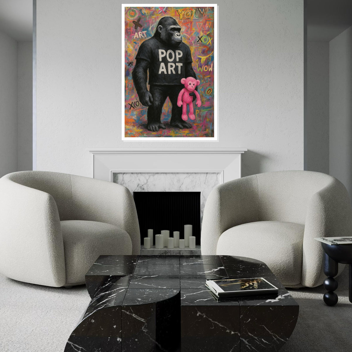 Pop Art Gorilla Canvas, Graffiti Wall Art, Colorful Ape Poster, Gorilla with Pink Toy, Wall Art Canvas Design, Ready To Hang Decoration