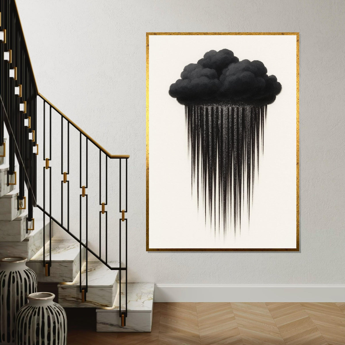 Dark Cloud Drips Canvas, Stormy Wall Art, Rain Cloud Poster, Minimalist Art, Wall Art Canvas Design, Ready To Hang Decoration