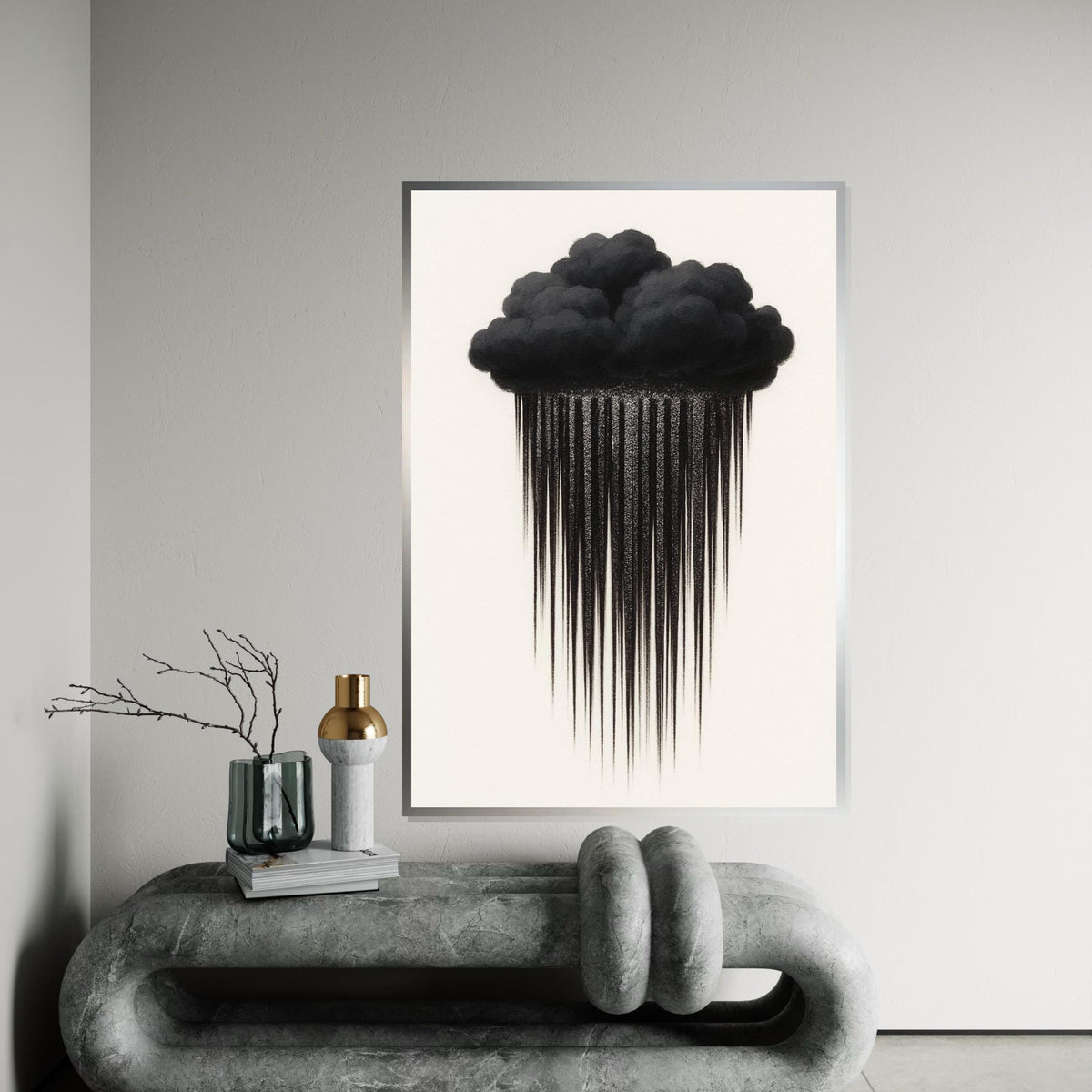 Dark Cloud Drips Canvas, Stormy Wall Art, Rain Cloud Poster, Minimalist Art, Wall Art Canvas Design, Ready To Hang Decoration