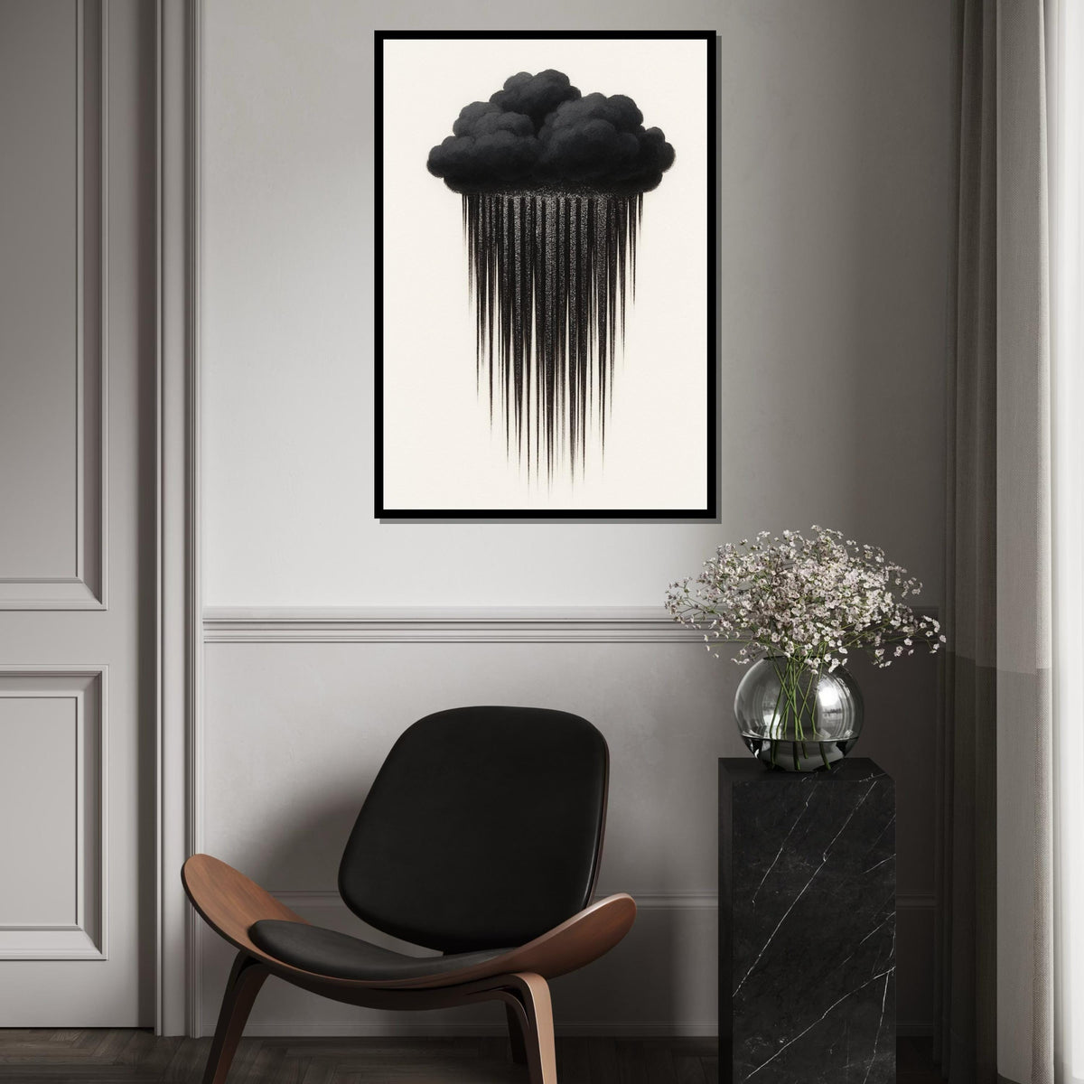Dark Cloud Drips Canvas, Stormy Wall Art, Rain Cloud Poster, Minimalist Art, Wall Art Canvas Design, Ready To Hang Decoration