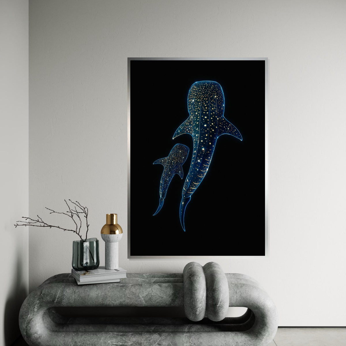 Starry Whale Sharks Canvas, Underwater Wall Art, Marine Life Decor, Wall Art Canvas Design, Ready To Hang Decoration