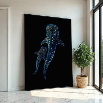 Starry Whale Sharks Canvas, Underwater Wall Art, Marine Life Decor, Wall Art Canvas Design, Ready To Hang Decoration