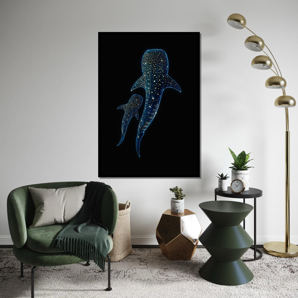 Starry Whale Sharks Canvas, Underwater Wall Art, Marine Life Decor, Wall Art Canvas Design, Ready To Hang Decoration