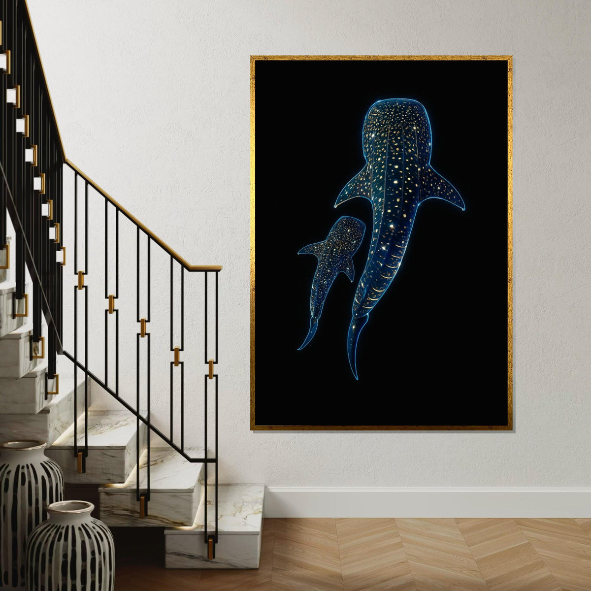 Starry Whale Sharks Canvas, Underwater Wall Art, Marine Life Decor, Wall Art Canvas Design, Ready To Hang Decoration