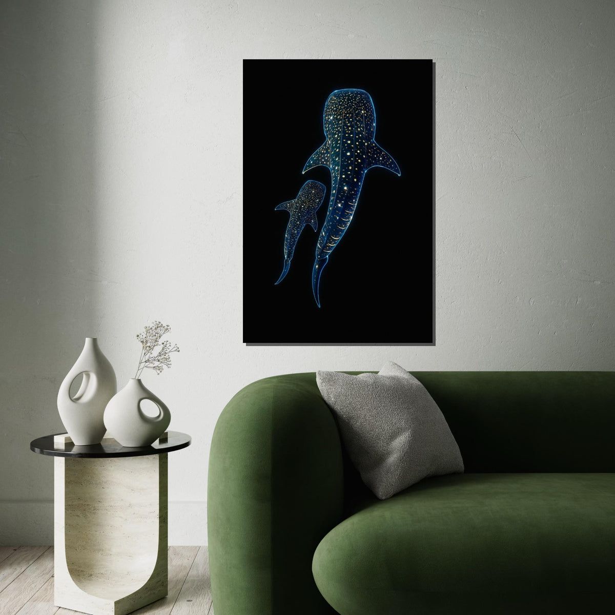 Starry Whale Sharks Canvas, Underwater Wall Art, Marine Life Decor, Wall Art Canvas Design, Ready To Hang Decoration