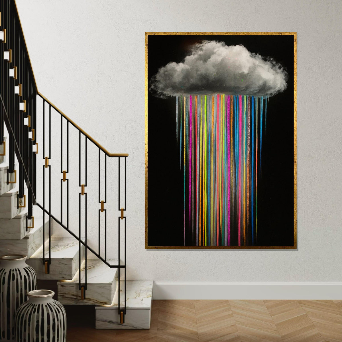 Colorful Rain Cloud Canvas, Multicolor Rain Art, Wall Art Canvas Design, Abstract Weather Poster, Ready To Hang Decoration, Gift Art