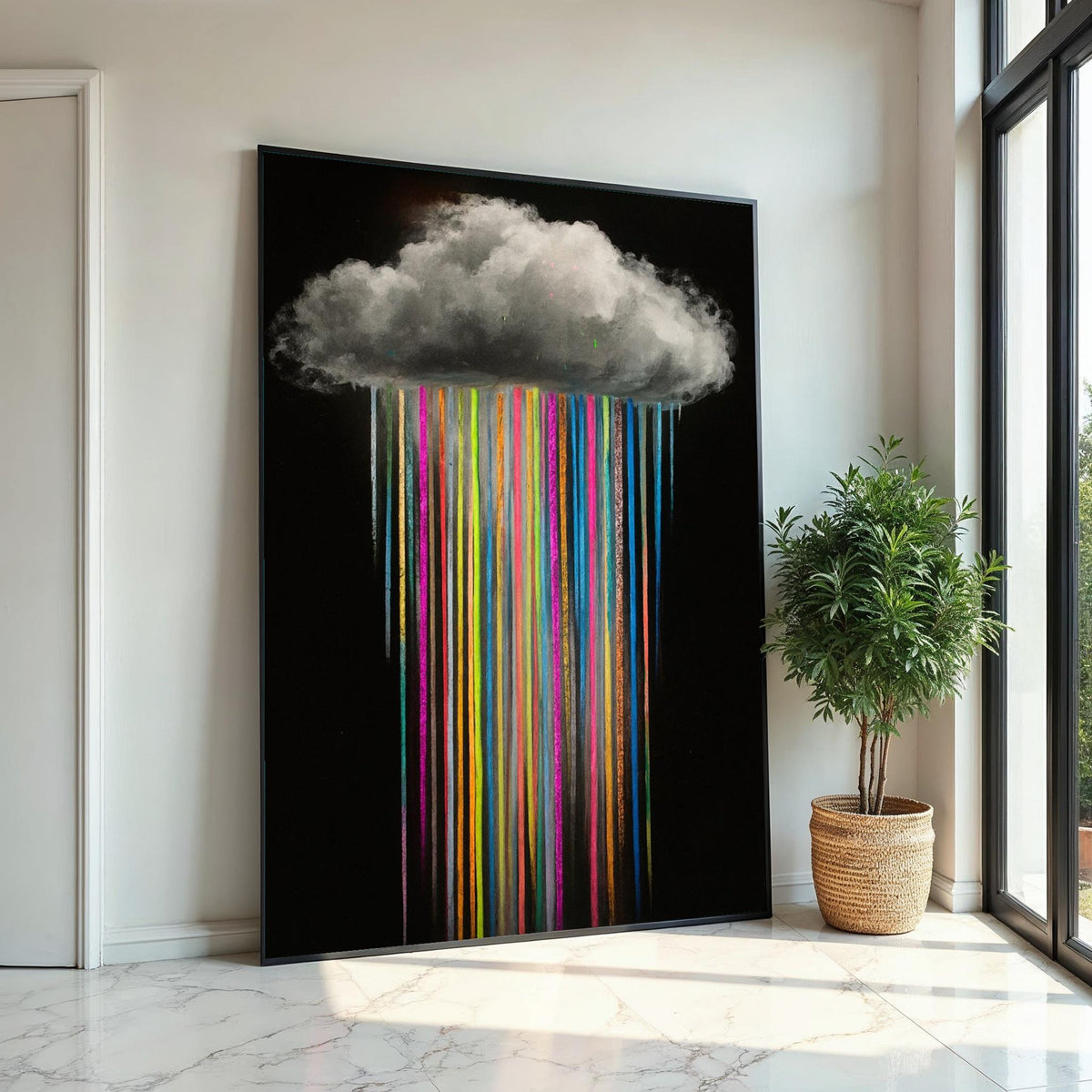 Colorful Rain Cloud Canvas, Multicolor Rain Art, Wall Art Canvas Design, Abstract Weather Poster, Ready To Hang Decoration, Gift Art