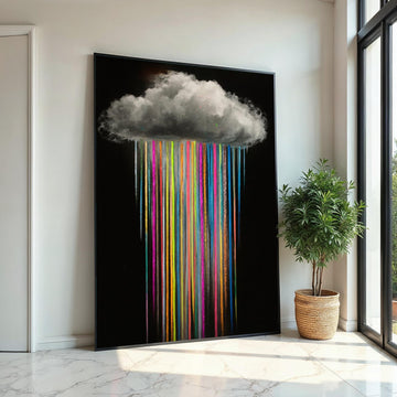 Colorful Rain Cloud Canvas, Multicolor Rain Art, Wall Art Canvas Design, Abstract Weather Poster, Ready To Hang Decoration, Gift Art