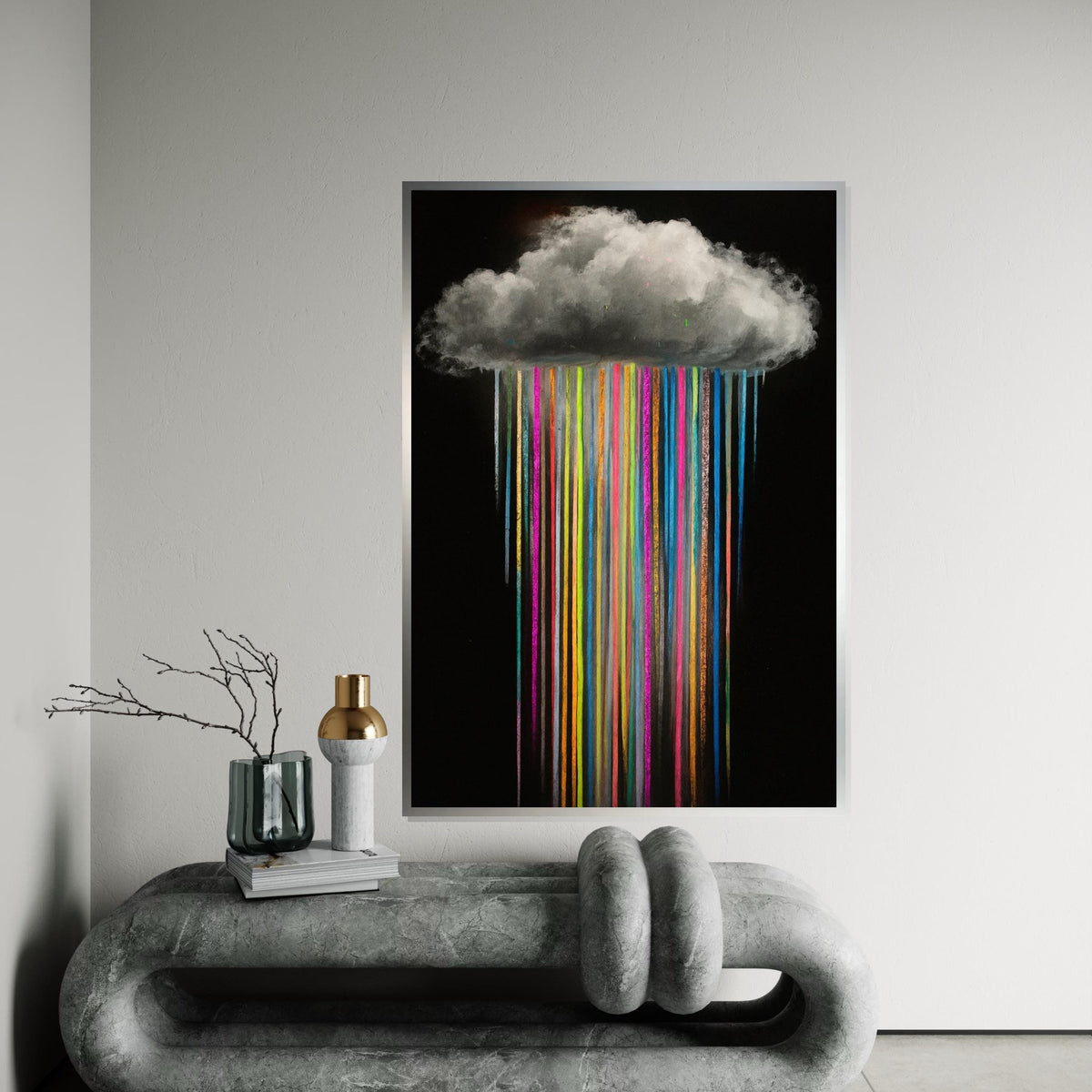 Colorful Rain Cloud Canvas, Multicolor Rain Art, Wall Art Canvas Design, Abstract Weather Poster, Ready To Hang Decoration, Gift Art