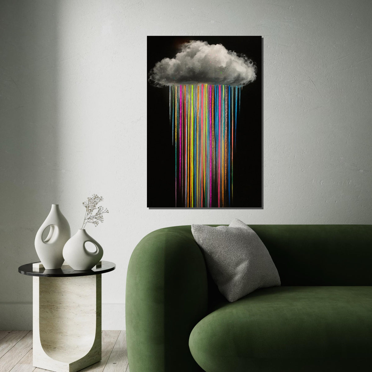 Colorful Rain Cloud Canvas, Multicolor Rain Art, Wall Art Canvas Design, Abstract Weather Poster, Ready To Hang Decoration, Gift Art