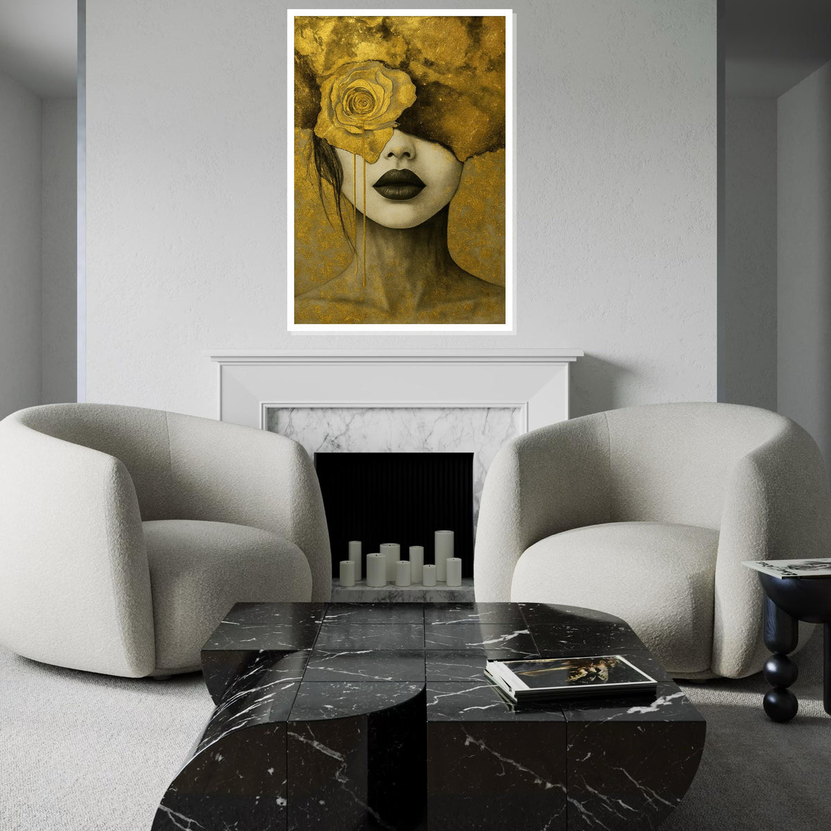 Golden Rose Portrait Canvas, Elegant Woman Art, Abstract Wall Art Design, Gold Leaf Canvas, Ready to Hang Home Décor, Modern Art Print