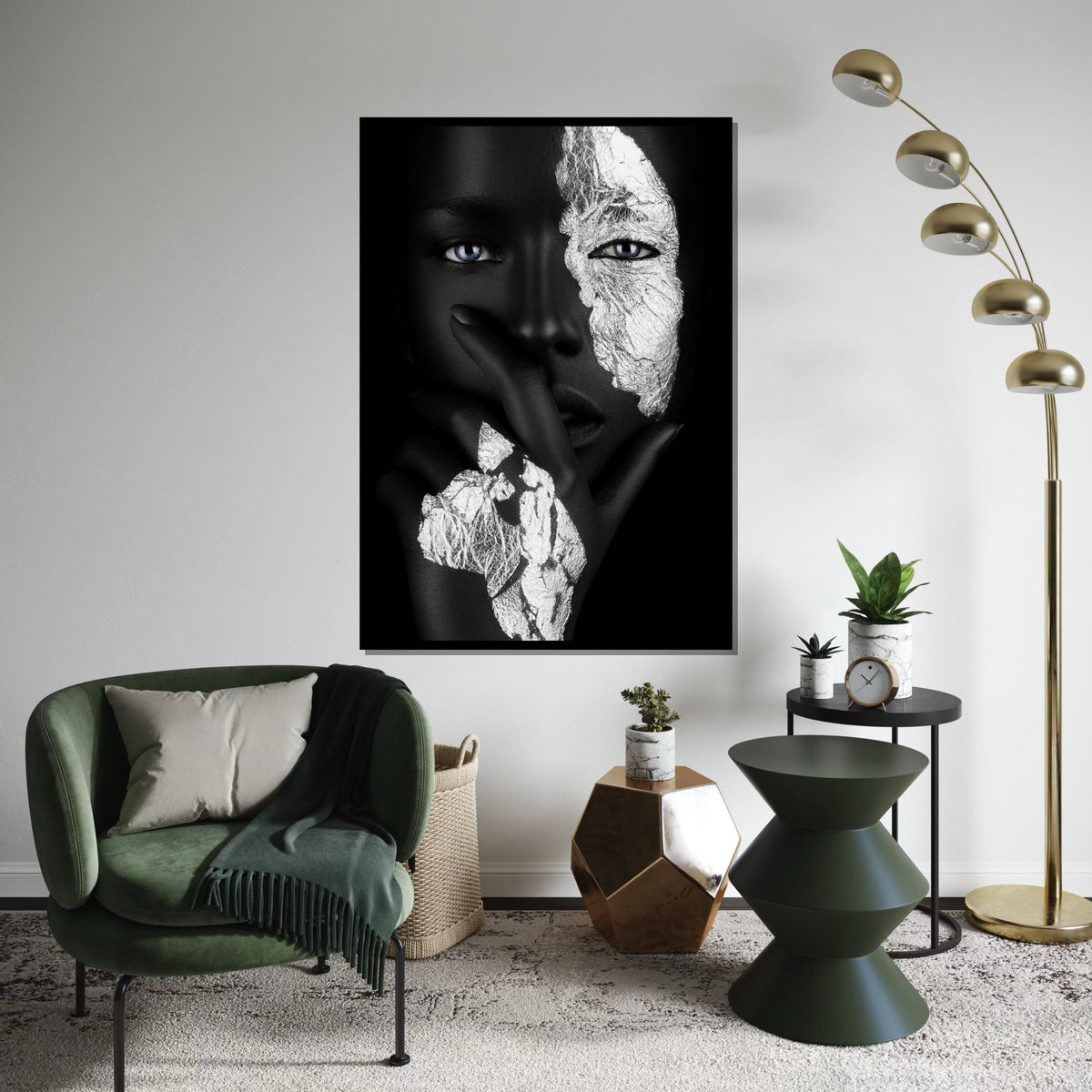 Print Art, Afro Woman, Black and White Canvas Art, Artistic Face Design, Wall Art Canvas, Framed Canvas Ready To Hang, Contemporary Decor