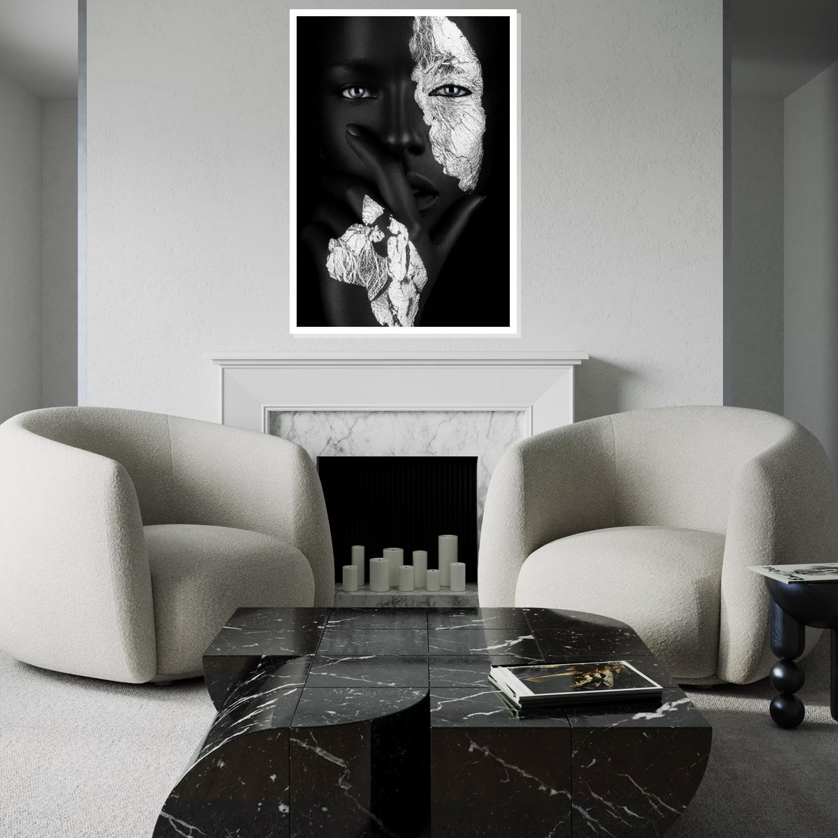 Print Art, Afro Woman, Black and White Canvas Art, Artistic Face Design, Wall Art Canvas, Framed Canvas Ready To Hang, Contemporary Decor