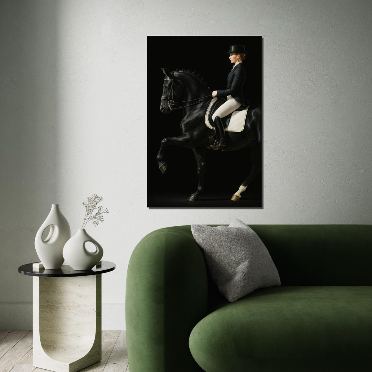 Print Art, Elegant Equestrian Canvas, Noble Horse Rider Art, Black Horse Wall Print, Equine Wall Art Canvas Design, Ready to Hang Decoration