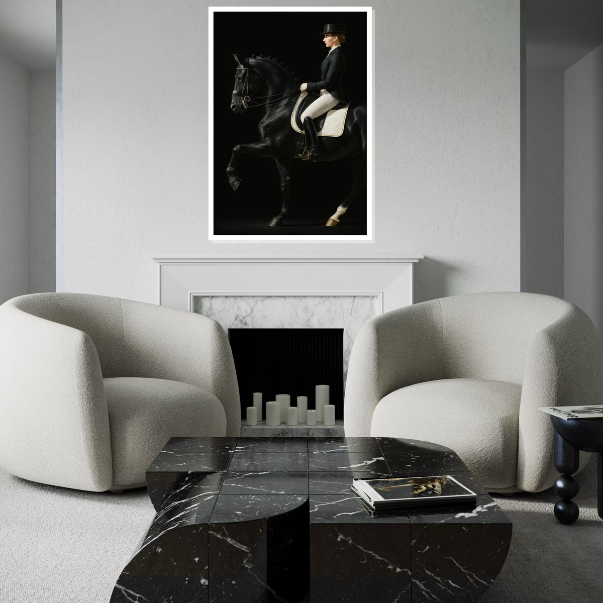 Print Art, Elegant Equestrian Canvas, Noble Horse Rider Art, Black Horse Wall Print, Equine Wall Art Canvas Design, Ready to Hang Decoration