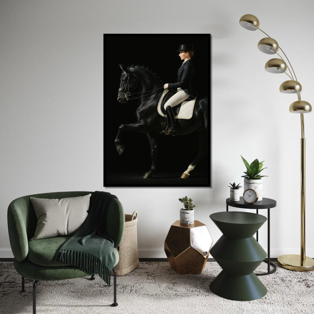 Print Art, Elegant Equestrian Canvas, Noble Horse Rider Art, Black Horse Wall Print, Equine Wall Art Canvas Design, Ready to Hang Decoration