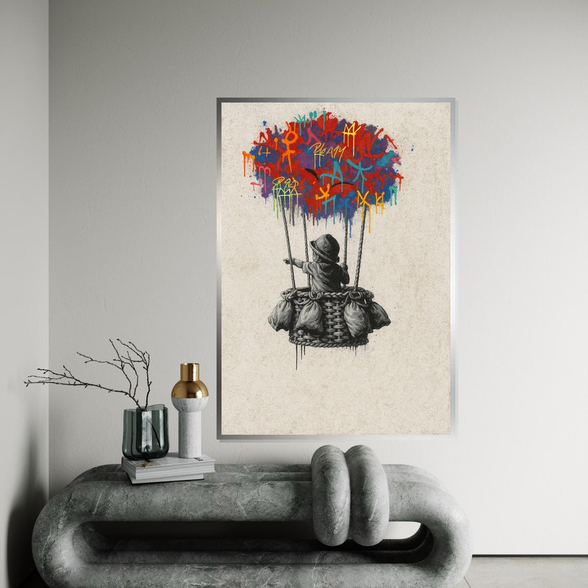 New Banksy Balloon Graffiti Canvas, Banksy Style Art, Multicolor Balloon Print, Wall Art Canvas Design, Ready To Hang Decoration