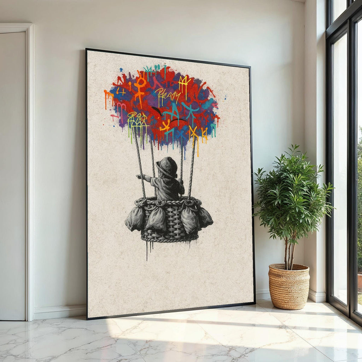 New Banksy Balloon Graffiti Canvas, Banksy Style Art, Multicolor Balloon Print, Wall Art Canvas Design, Ready To Hang Decoration