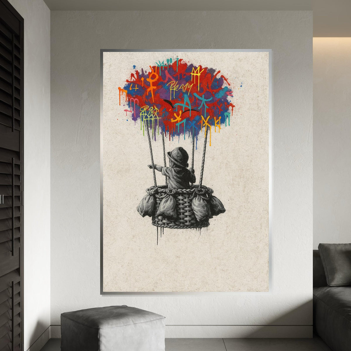 New Banksy Balloon Graffiti Canvas, Banksy Style Art, Multicolor Balloon Print, Wall Art Canvas Design, Ready To Hang Decoration