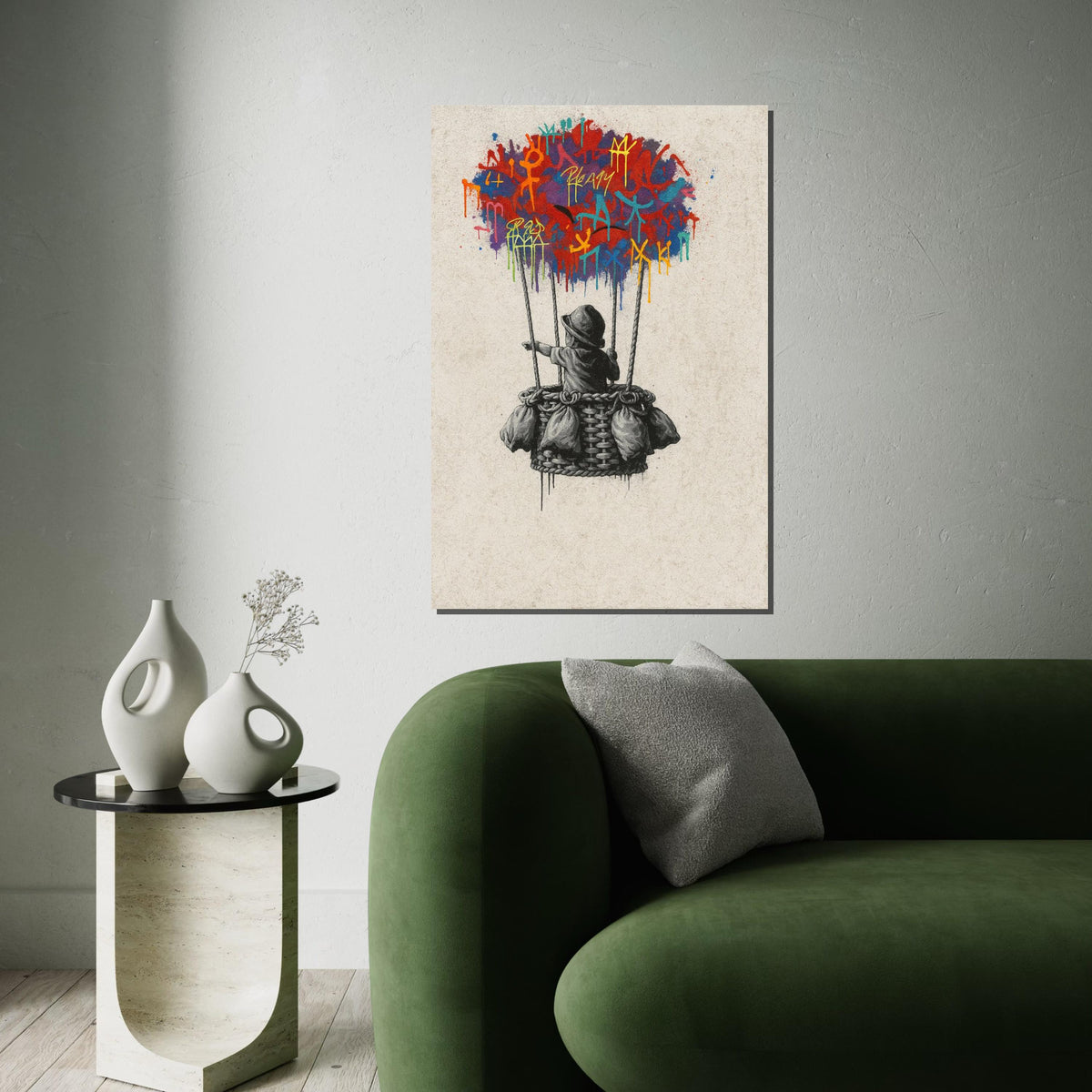 New Banksy Balloon Graffiti Canvas, Banksy Style Art, Multicolor Balloon Print, Wall Art Canvas Design, Ready To Hang Decoration