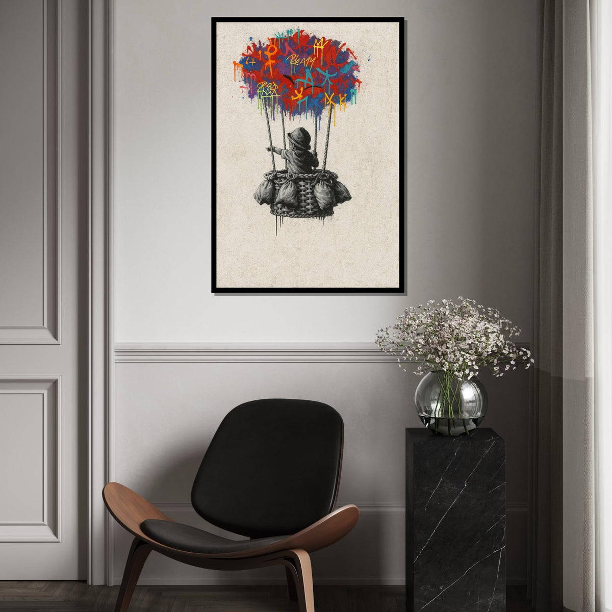 New Banksy Balloon Graffiti Canvas, Banksy Style Art, Multicolor Balloon Print, Wall Art Canvas Design, Ready To Hang Decoration