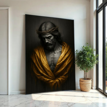 Sacred Jesus Canvas, Crown of Thorns Wall Art, Religious Golden Robe Poster, Spiritual Christian Wall Decor, Canvas Ready to Hang
