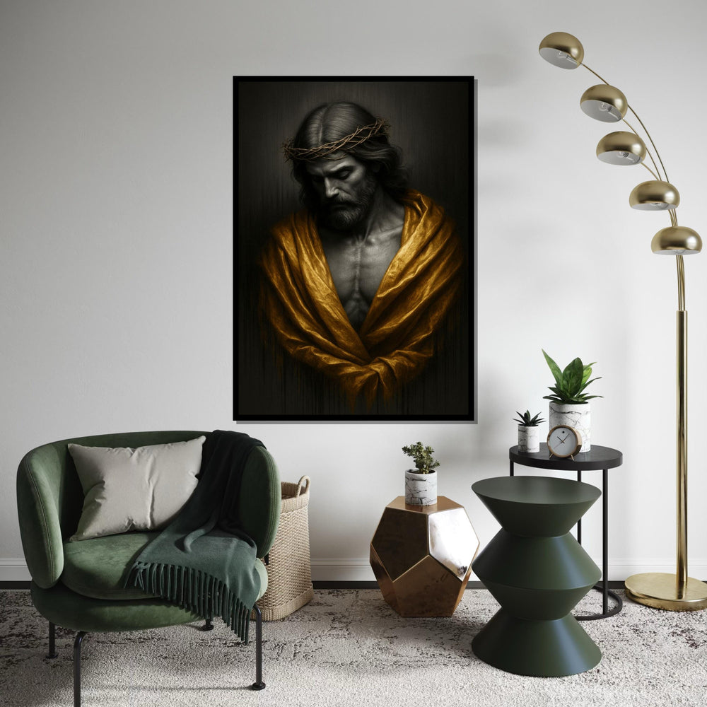 Sacred Jesus Canvas, Crown of Thorns Wall Art, Religious Golden Robe Poster, Spiritual Christian Wall Decor, Canvas Ready to Hang