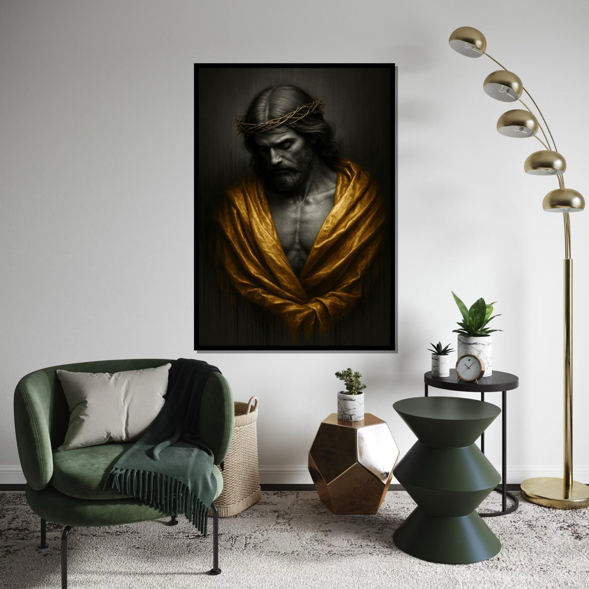 Sacred Jesus Canvas, Crown of Thorns Wall Art, Religious Golden Robe Poster, Spiritual Christian Wall Decor, Canvas Ready to Hang