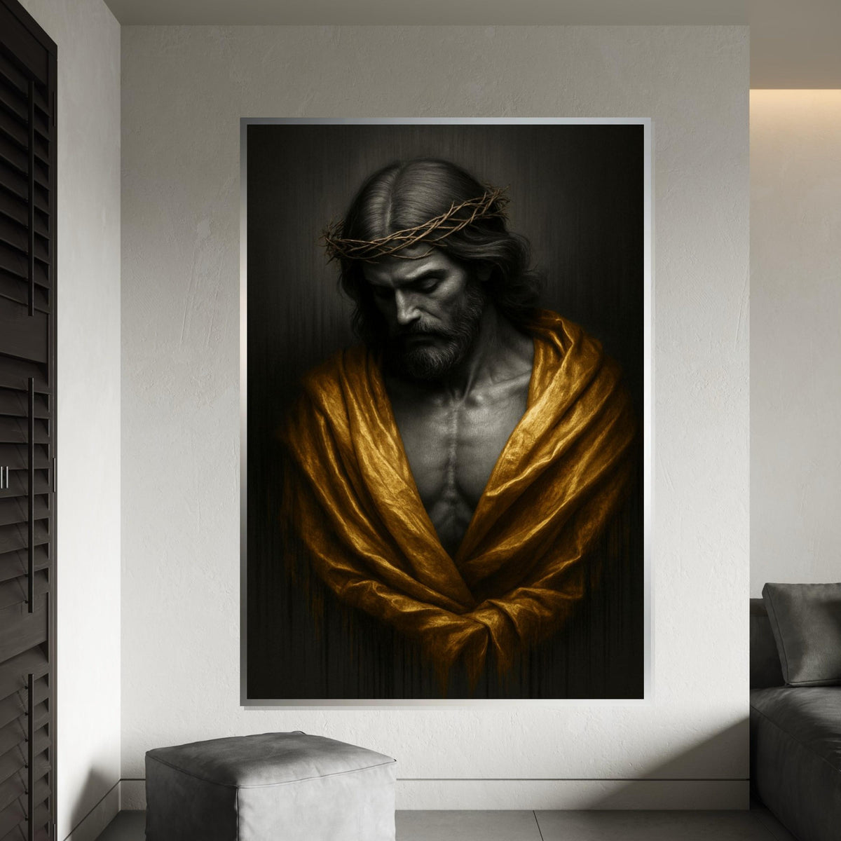 Sacred Jesus Canvas, Crown of Thorns Wall Art, Religious Golden Robe Poster, Spiritual Christian Wall Decor, Canvas Ready to Hang