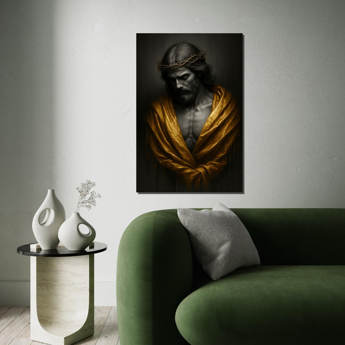 Sacred Jesus Canvas, Crown of Thorns Wall Art, Religious Golden Robe Poster, Spiritual Christian Wall Decor, Canvas Ready to Hang