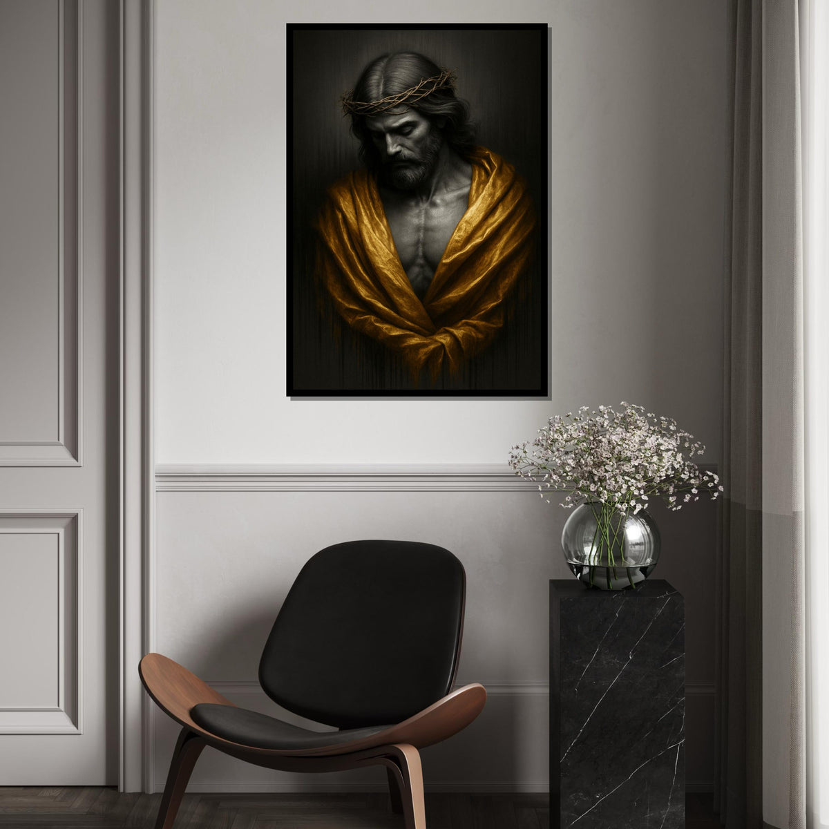 Sacred Jesus Canvas, Crown of Thorns Wall Art, Religious Golden Robe Poster, Spiritual Christian Wall Decor, Canvas Ready to Hang