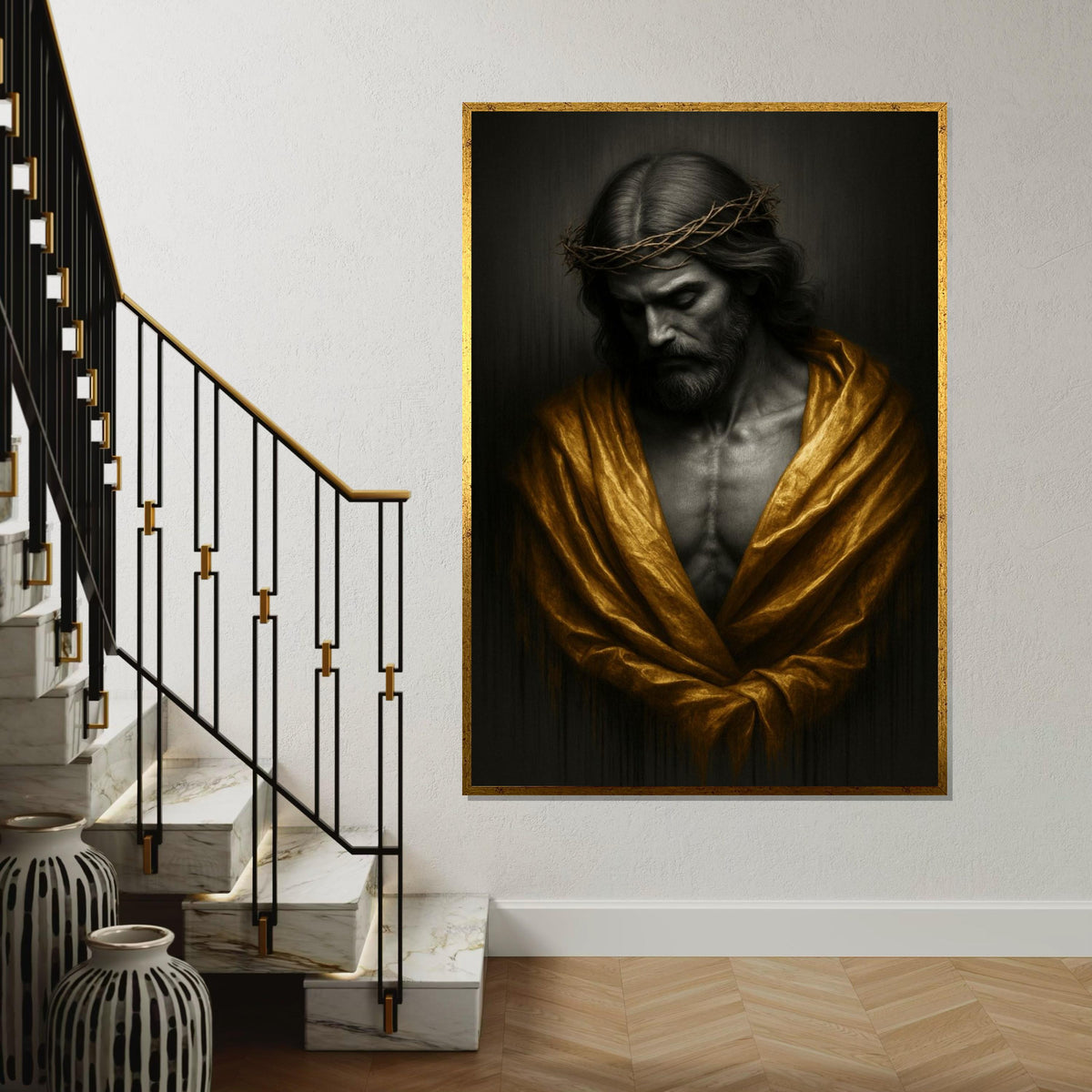 Sacred Jesus Canvas, Crown of Thorns Wall Art, Religious Golden Robe Poster, Spiritual Christian Wall Decor, Canvas Ready to Hang