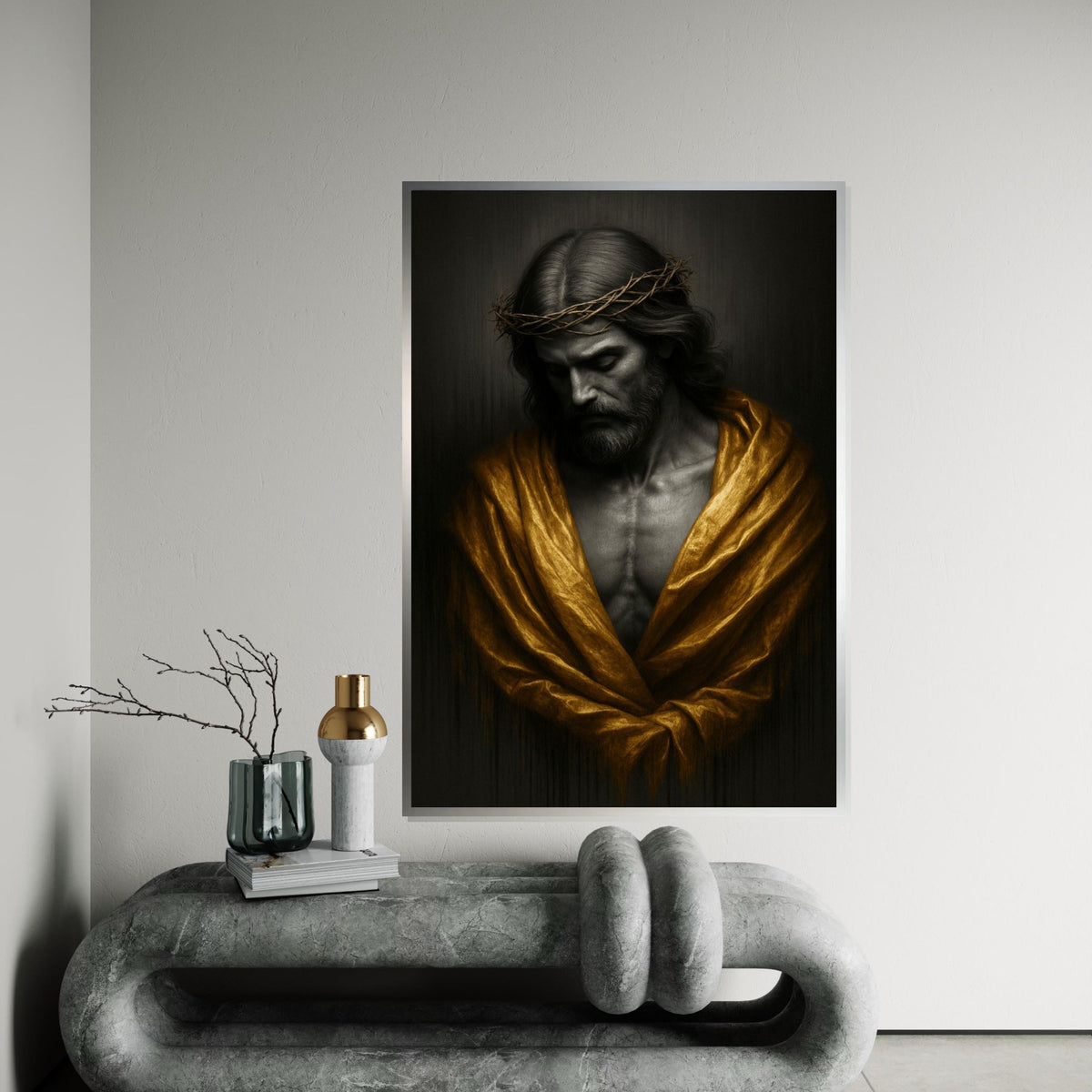Sacred Jesus Canvas, Crown of Thorns Wall Art, Religious Golden Robe Poster, Spiritual Christian Wall Decor, Canvas Ready to Hang